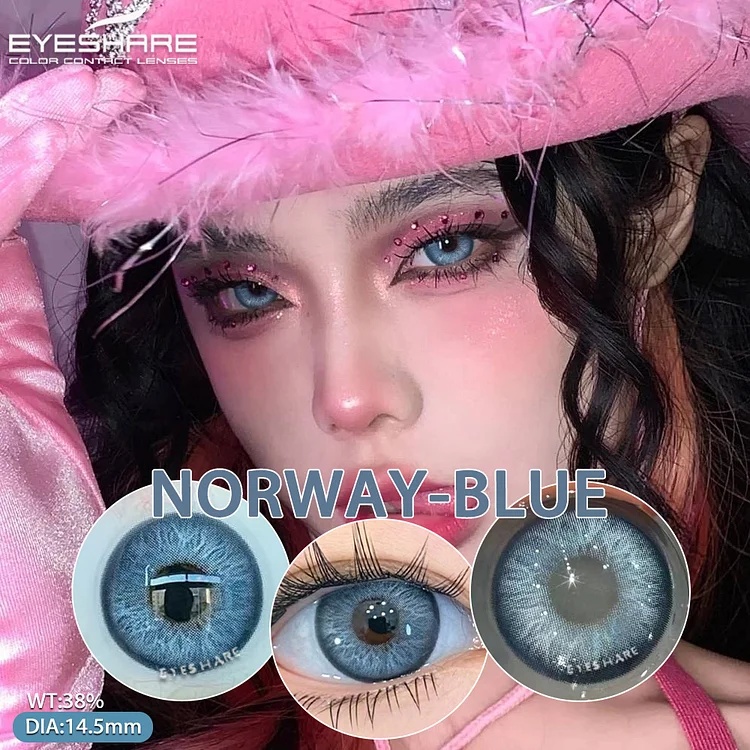 Picture of New Eyeshare Norway Blue Color contact lens with regular kit box for men & women. 1 pair Eyeshare Color contact lens for eye makeup and Cosmetics. Eyeshare Norway Series. #Norway