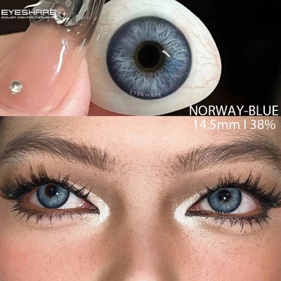 Picture of New Eyeshare Norway Blue Color contact lens with regular kit box for men & women. 1 pair Eyeshare Color contact lens for eye makeup and Cosmetics. Eyeshare Norway Series. #Norway