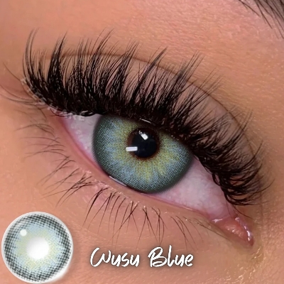 Picture of New Eyeshare Wusu Blue Color contact lens with regular kit box for men & women. 1 pair Eyeshare Color contact lens for eye makeup and Cosmetics. Eyeshare Wusu Series. #Wusu