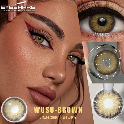 Picture of New Wusu Brown Color contact lens with regular kit box for men & women. 1 pair Eyeshare Color contact lens for eye makeup and Cosmetics. Wusu Series Color Contact Lens. #Wusu