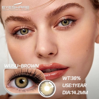 Picture of New Wusu Brown Color contact lens with regular kit box for men & women. 1 pair Eyeshare Color contact lens for eye makeup and Cosmetics. Wusu Series Color Contact Lens. #Wusu