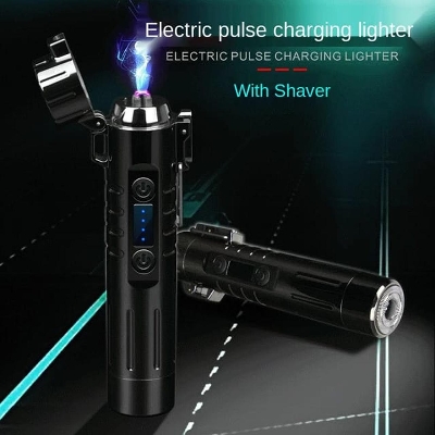Picture of Combination of Mini Shaver and Double Arc Lighter - Clean Beard Plus Lighter USB Charging Shaver + Lighter Dual-Use Tool