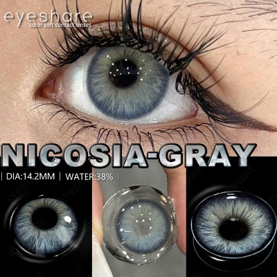 Picture of New Eyeshare Nicosia Gray Color contact lens with regular kit box for men & women. 1 pair Eyeshare Color contact lens for eye makeup and Cosmetics. Eyeshare NIcosia Series. #Nicosia
