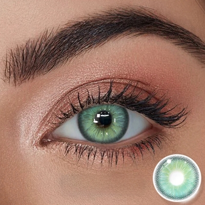 Picture of New Eyeshare Nicosia Green Color contact lens with regular kit box for men & women. 1 pair Eyeshare Color contact lens for eye makeup and Cosmetics. Eyeshare NIcosia Series. #Nicosia