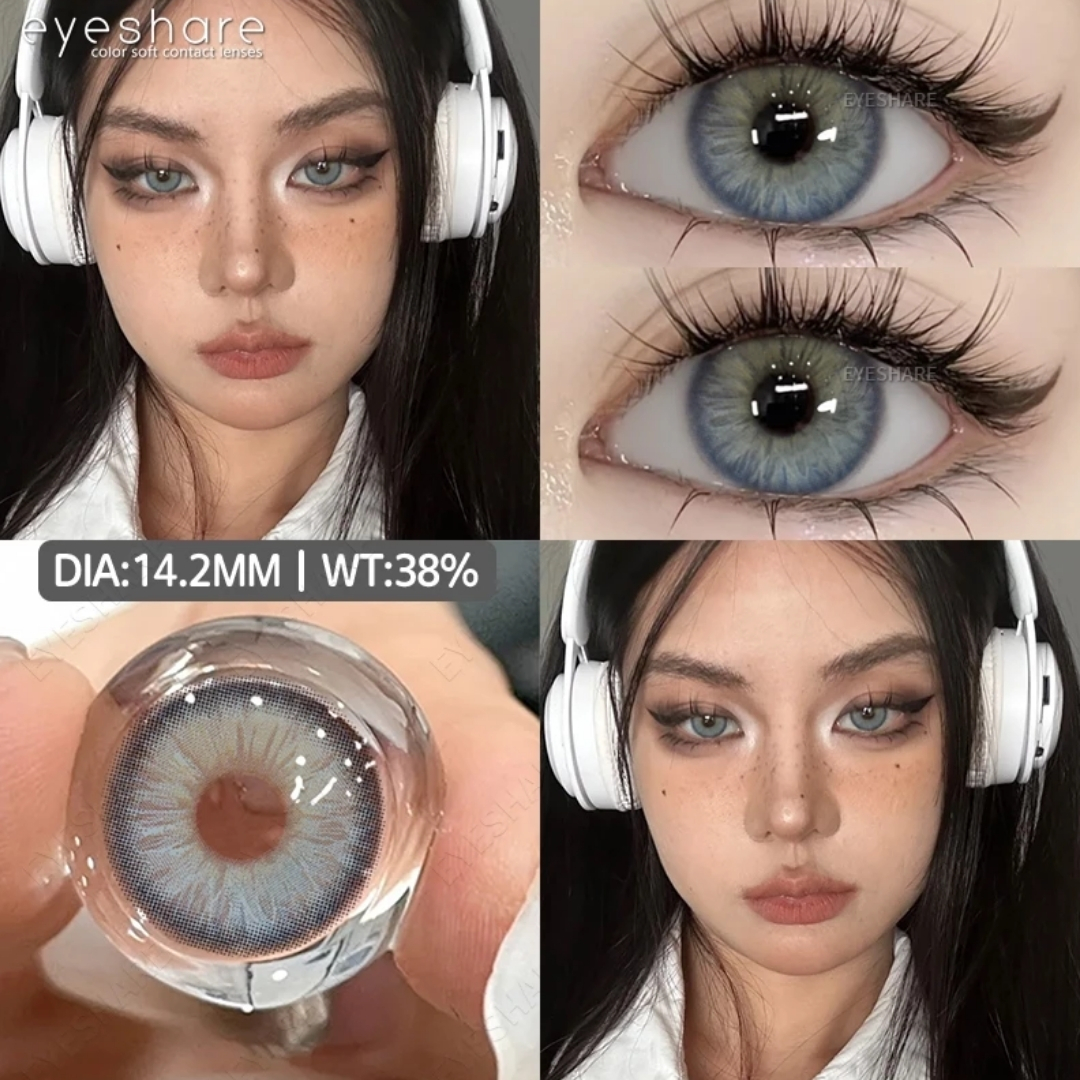 Picture of New Eyeshare Nicosia Gray Color contact lens with regular kit box for men & women. 1 pair Eyeshare Color contact lens for eye makeup and Cosmetics. Eyeshare NIcosia Series. #Nicosia