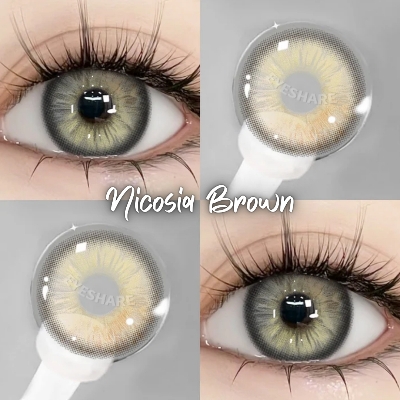 Picture of New Eyeshare Nicosia Brown Color contact lens with regular kit box for men & women. 1 pair Eyeshare Color contact lens for eye makeup and Cosmetics. Eyeshare NIcosia Series. #Nicosia