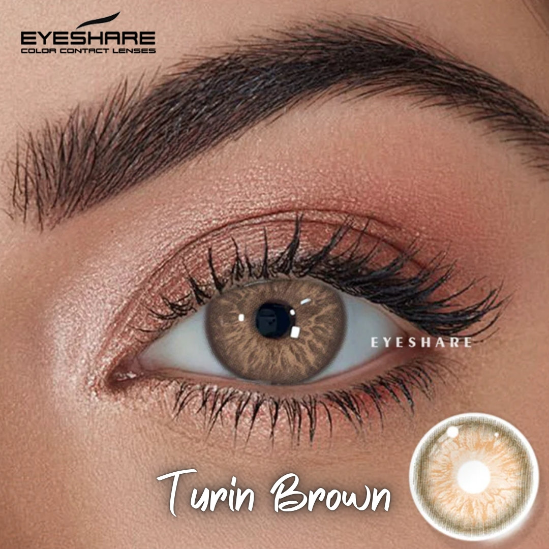 Picture of New Eyeshare Turin Brown Color contact lens with regular kit box for men & women. 1 pair Eyeshare Color contact lens for eye makeup and Cosmetics. Eyeshare Turin Series. #Turin