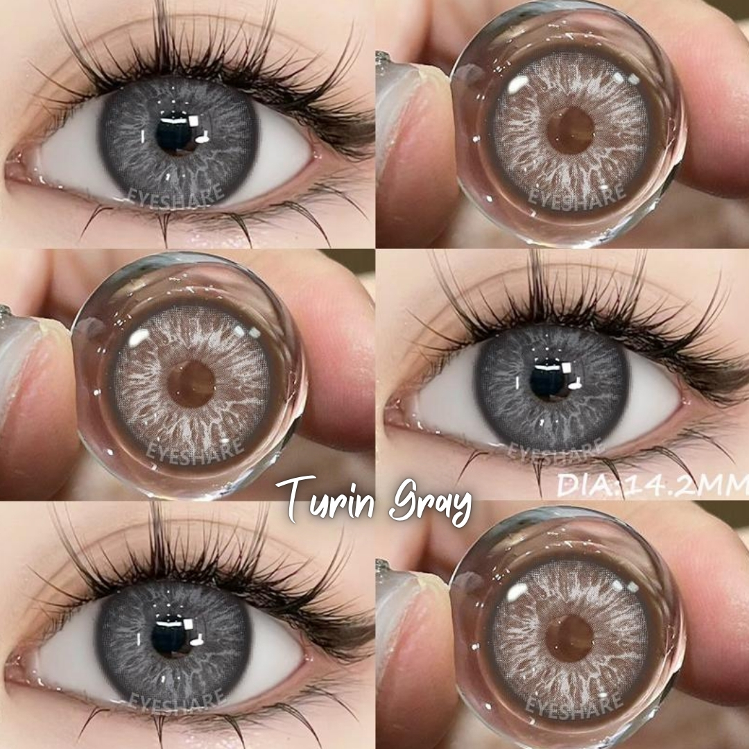 Picture of New Eyeshare Turin Gray Color contact lens with regular kit box for men & women. 1 pair Eyeshare Color contact lens for eye makeup and Cosmetics. Eyeshare Turin Series. #Turin