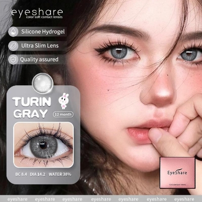 Picture of New Eyeshare Turin Gray Color contact lens with regular kit box for men & women. 1 pair Eyeshare Color contact lens for eye makeup and Cosmetics. Eyeshare Turin Series. #Turin
