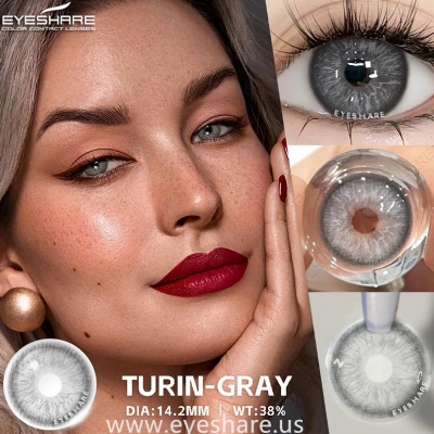 Picture of New Eyeshare Turin Gray Color contact lens with regular kit box for men & women. 1 pair Eyeshare Color contact lens for eye makeup and Cosmetics. Eyeshare Turin Series. #Turin