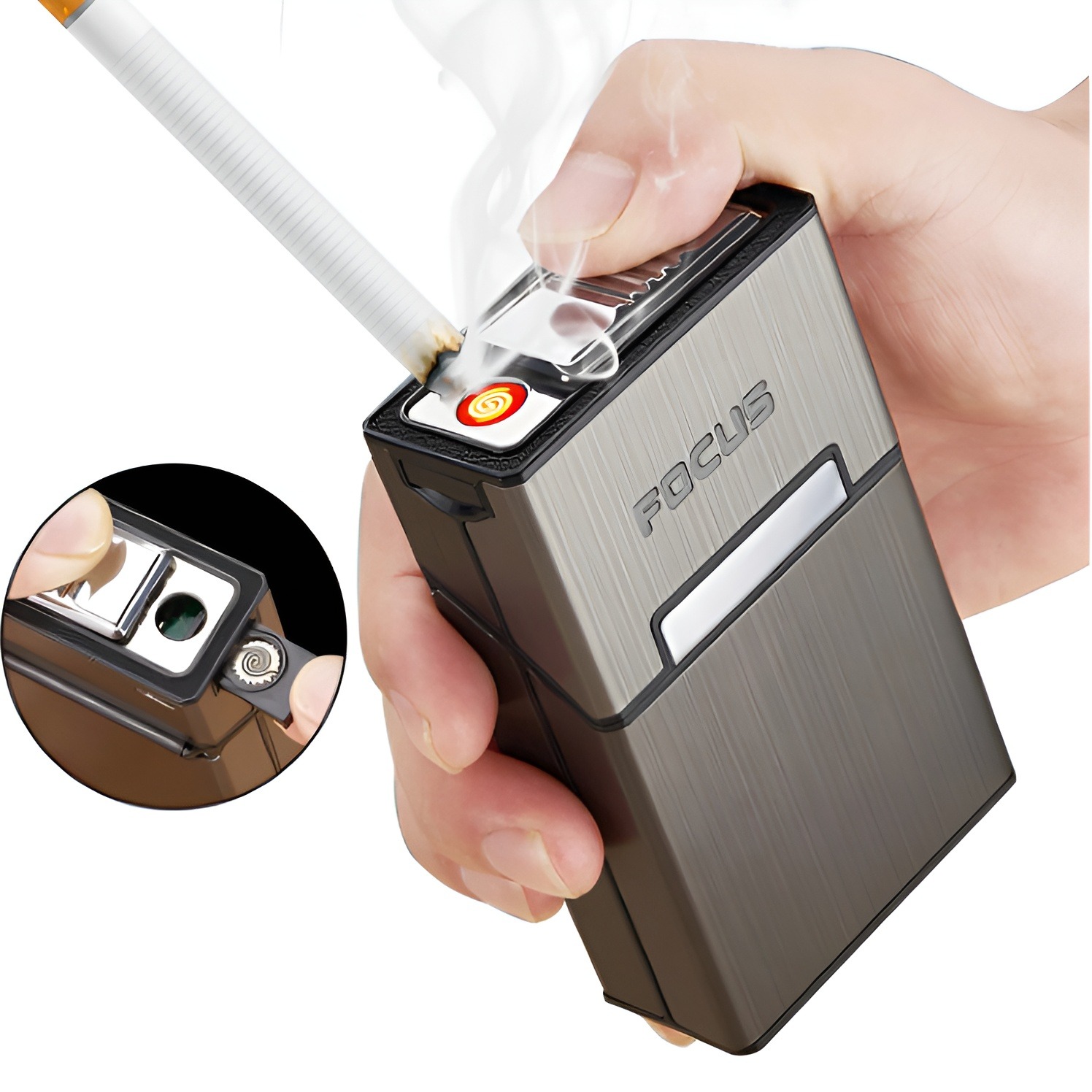 Picture of USB Rechargeable lighter Ci garette Box Metal Windproof 20 Ci garete Box Portable Storage