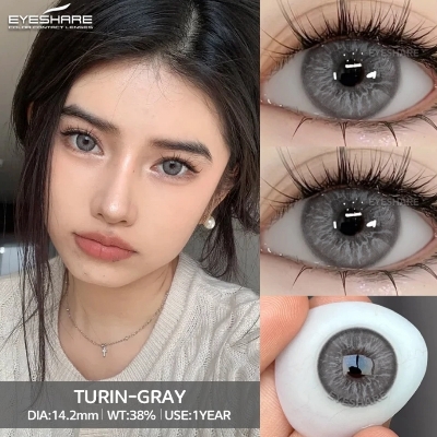 Picture of New Eyeshare Turin Gray Color contact lens with regular kit box for men & women. 1 pair Eyeshare Color contact lens for eye makeup and Cosmetics. Eyeshare Turin Series. #Turin
