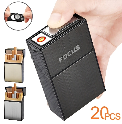 Picture of USB Rechargeable lighter Ci garette Box Metal Windproof 20 Ci garete Box Portable Storage