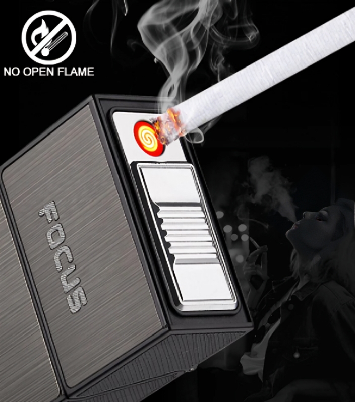 Picture of USB Rechargeable lighter Ci garette Box Metal Windproof 20 Ci garete Box Portable Storage