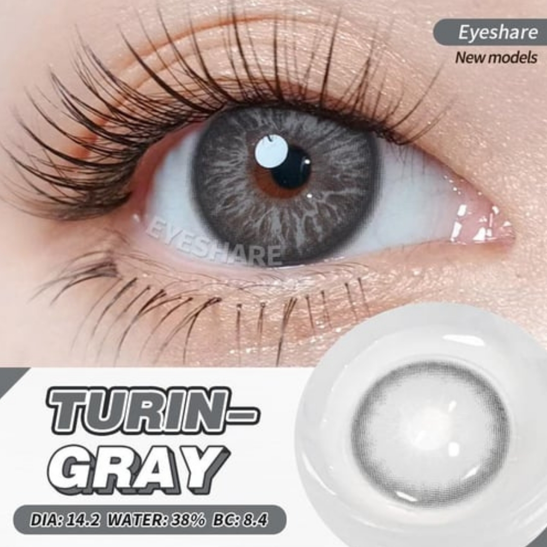 Picture of New Eyeshare Turin Gray Color contact lens with regular kit box for men & women. 1 pair Eyeshare Color contact lens for eye makeup and Cosmetics. Eyeshare Turin Series. #Turin