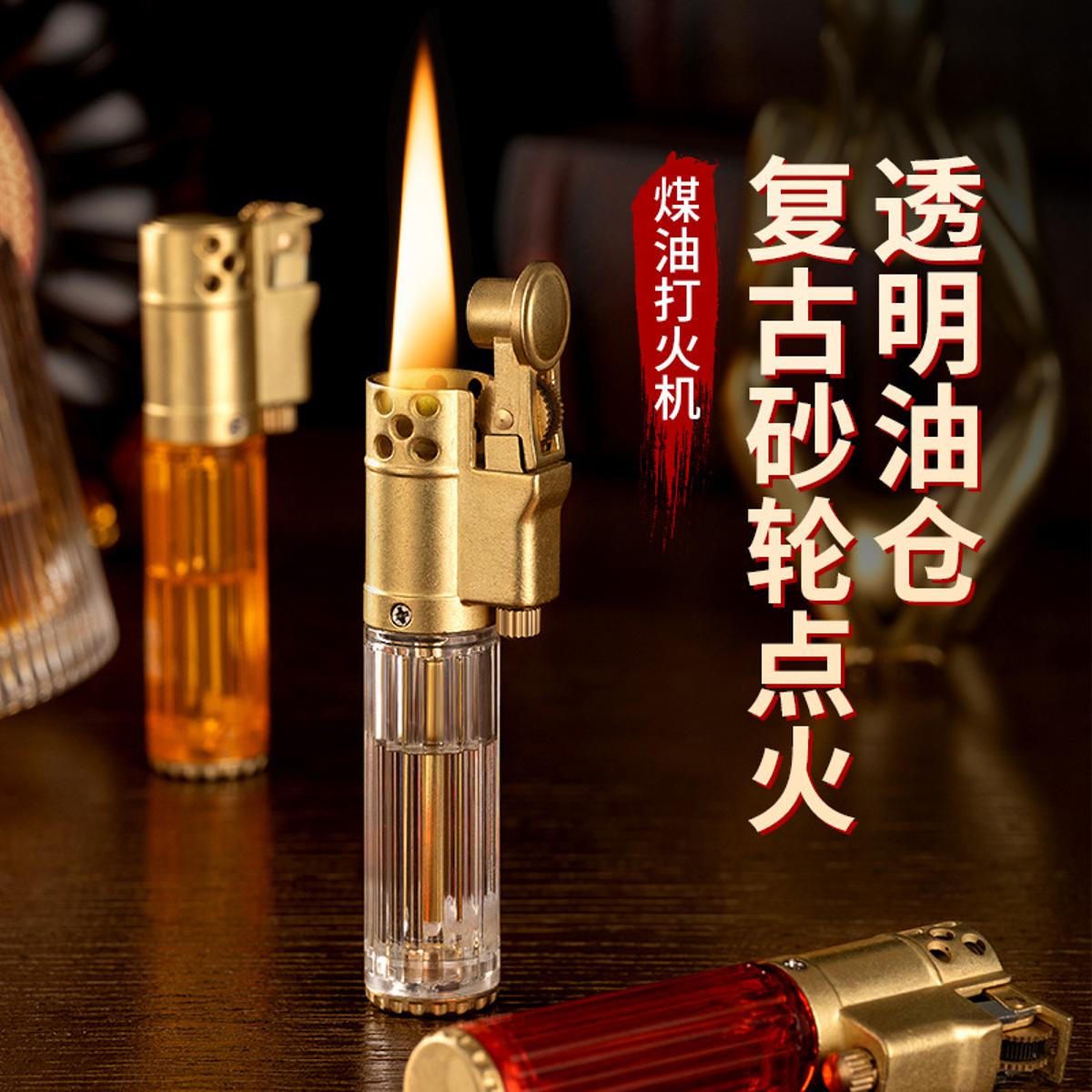 Picture of New Transparent Retro Kerosene Lighter High Efficiency Flint Wheel Oil Tank Transparent Vintage Grinding Wheel Durable Lighter