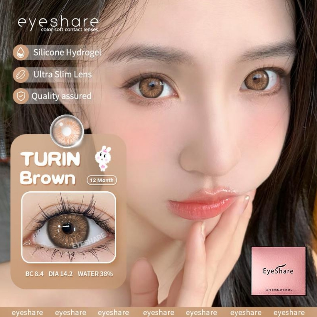 Picture of New Eyeshare Turin Brown Color contact lens with regular kit box for men & women. 1 pair Eyeshare Color contact lens for eye makeup and Cosmetics. Eyeshare Turin Series. #Turin