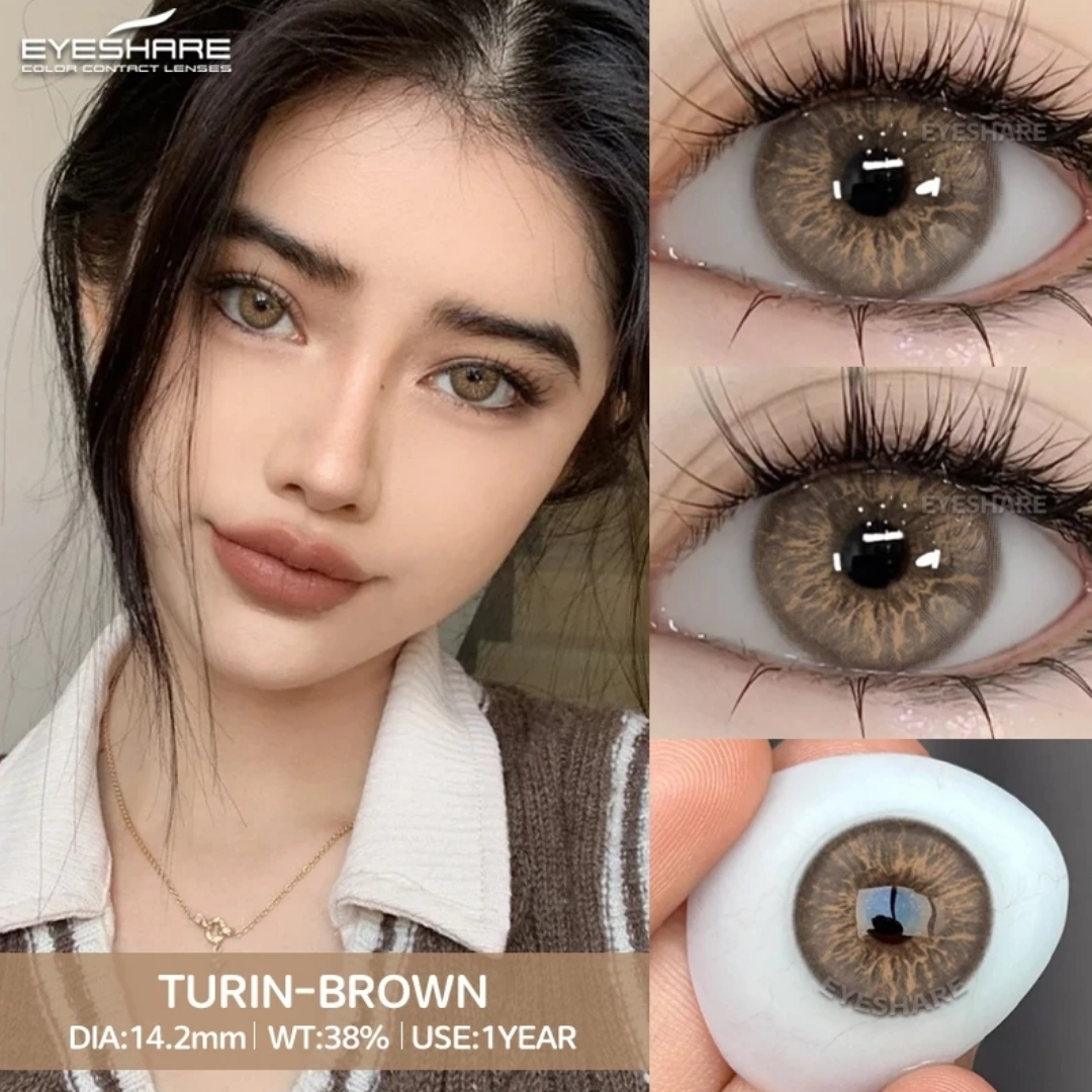 Picture of New Eyeshare Turin Brown Color contact lens with regular kit box for men & women. 1 pair Eyeshare Color contact lens for eye makeup and Cosmetics. Eyeshare Turin Series. #Turin