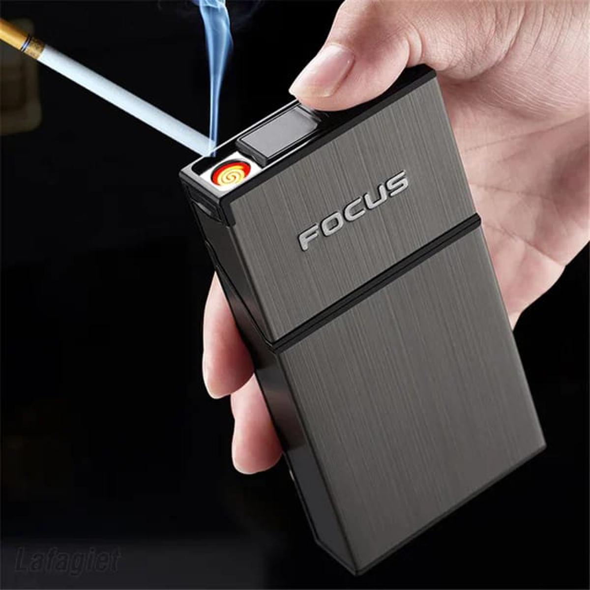 Picture of 20 Pcs Capacity Waterproof Cigarette Case with Cigarette Holder USB Cigarette Lighter for 100mm Cigarette Accessories Smoking Tools Men Gift