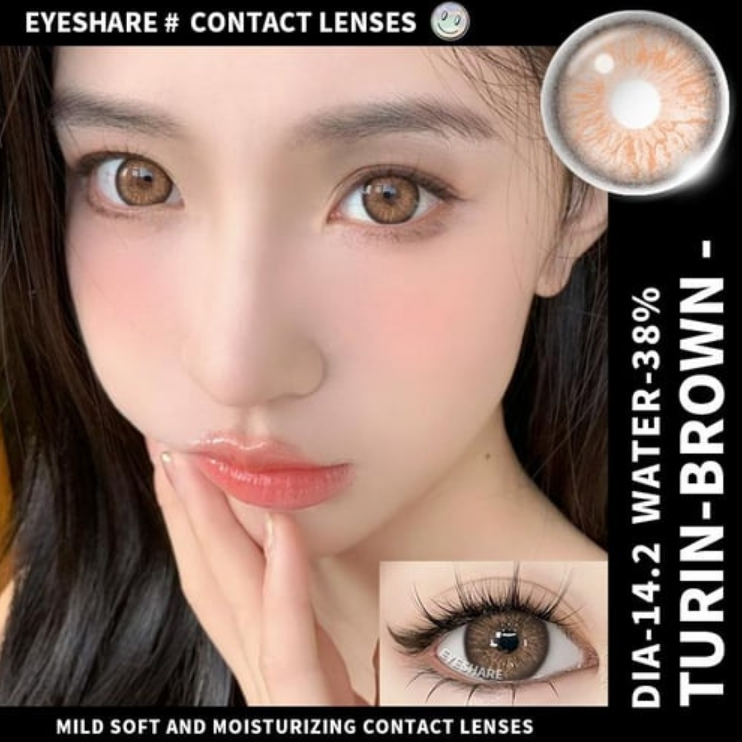 Picture of New Eyeshare Turin Brown Color contact lens with regular kit box for men & women. 1 pair Eyeshare Color contact lens for eye makeup and Cosmetics. Eyeshare Turin Series. #Turin