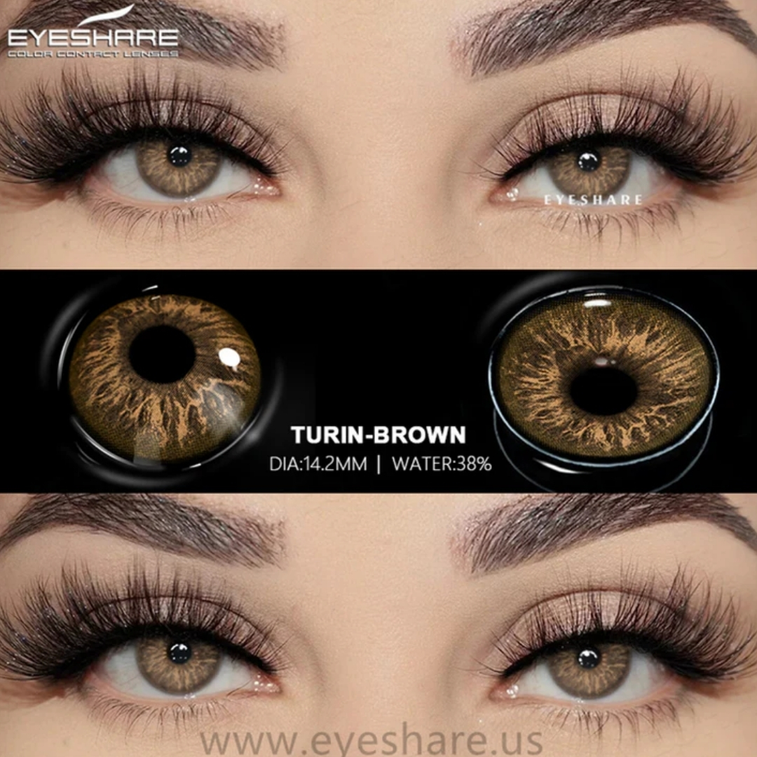 Picture of New Eyeshare Turin Brown Color contact lens with regular kit box for men & women. 1 pair Eyeshare Color contact lens for eye makeup and Cosmetics. Eyeshare Turin Series. #Turin