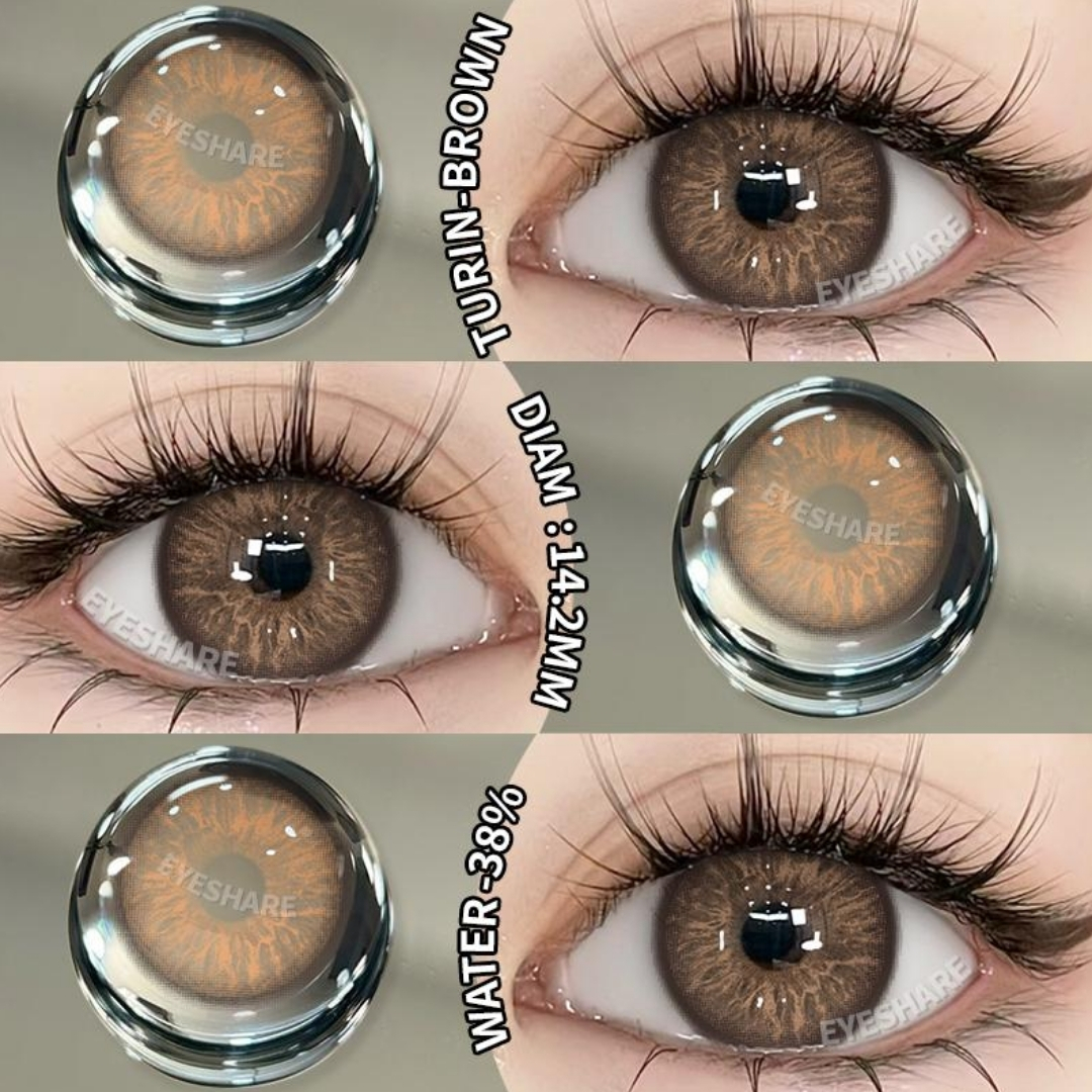 Picture of New Eyeshare Turin Brown Color contact lens with regular kit box for men & women. 1 pair Eyeshare Color contact lens for eye makeup and Cosmetics. Eyeshare Turin Series. #Turin
