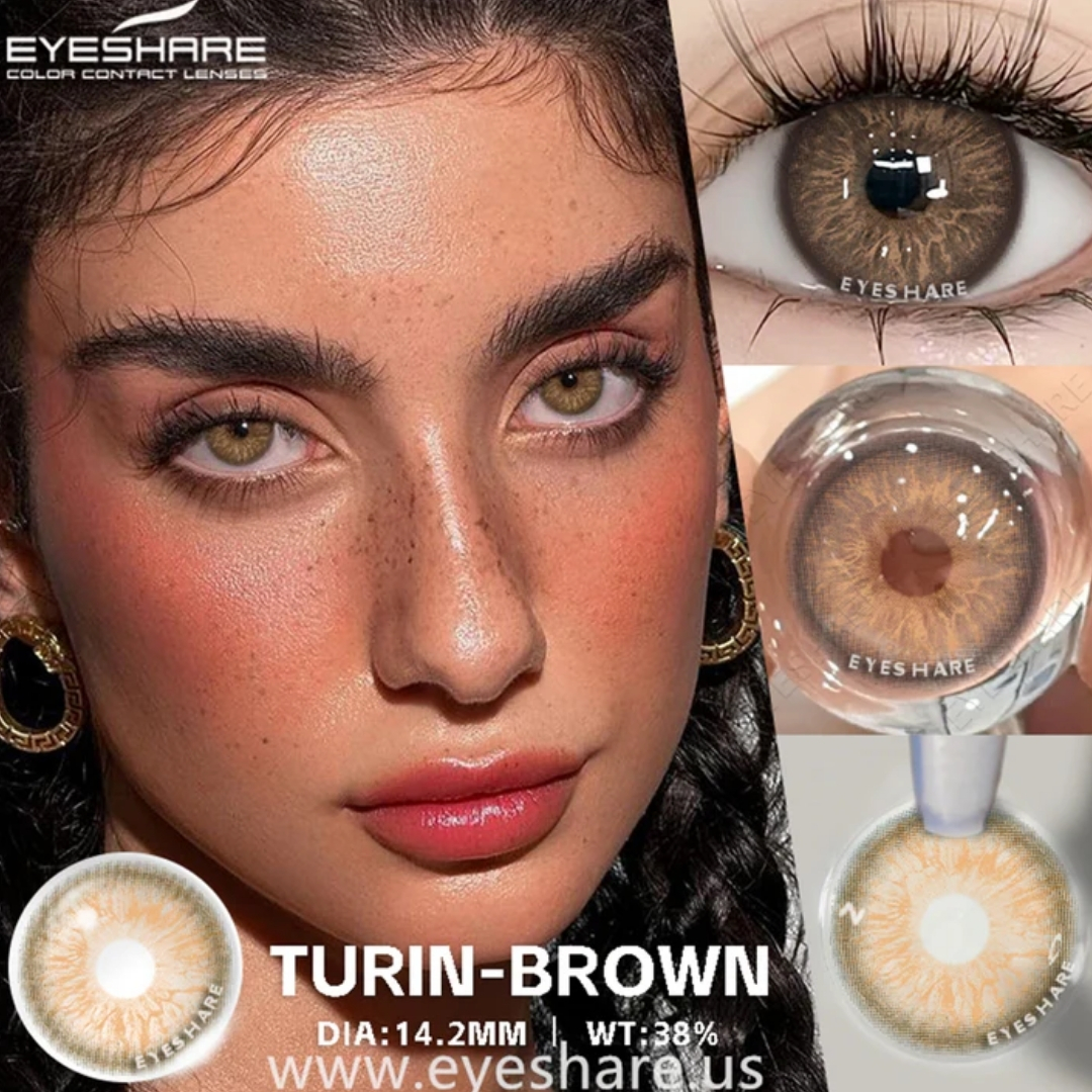 Picture of New Eyeshare Turin Brown Color contact lens with regular kit box for men & women. 1 pair Eyeshare Color contact lens for eye makeup and Cosmetics. Eyeshare Turin Series. #Turin