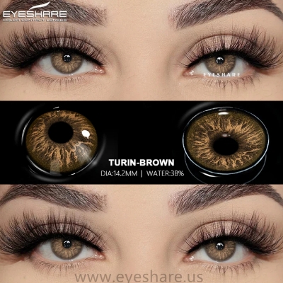 Picture of New Eyeshare Turin Brown Color contact lens with regular kit box for men & women. 1 pair Eyeshare Color contact lens for eye makeup and Cosmetics. Eyeshare Turin Series. #Turin
