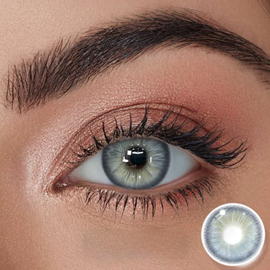 Picture of New Eyeshare Nicosia Gray Color contact lens with regular kit box for men & women. 1 pair Eyeshare Color contact lens for eye makeup and Cosmetics. Eyeshare NIcosia Series. #Nicosia