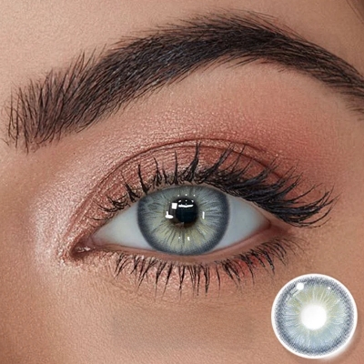 Picture of New Eyeshare Nicosia Gray Color contact lens with regular kit box for men & women. 1 pair Eyeshare Color contact lens for eye makeup and Cosmetics. Eyeshare NIcosia Series. #Nicosia