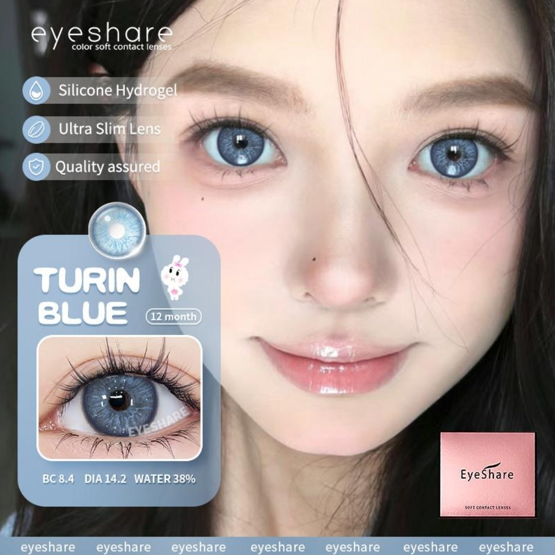 Picture of New Eyeshare Turin Blue Color contact lens with regular kit box for men & women. 1 pair Eyeshare Color contact lens for eye makeup and Cosmetics. Eyeshare Turin Series. #Turin