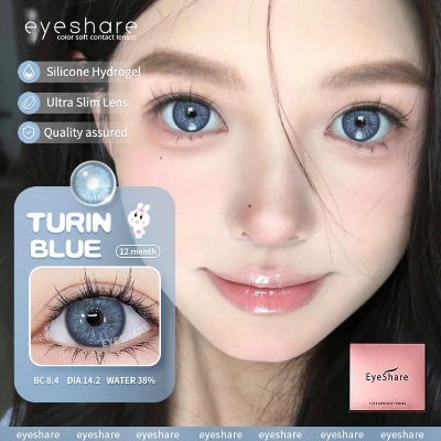 Picture of New Eyeshare Turin Blue Color contact lens with regular kit box for men & women. 1 pair Eyeshare Color contact lens for eye makeup and Cosmetics. Eyeshare Turin Series. #Turin