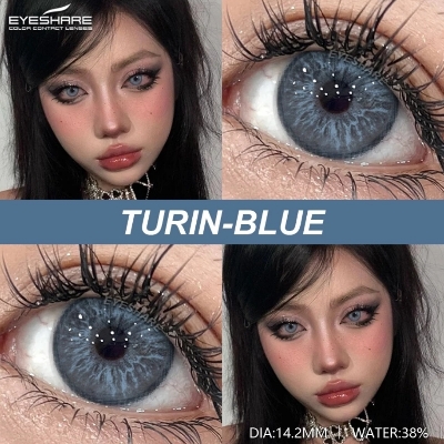 Picture of New Eyeshare Turin Blue Color contact lens with regular kit box for men & women. 1 pair Eyeshare Color contact lens for eye makeup and Cosmetics. Eyeshare Turin Series. #Turin
