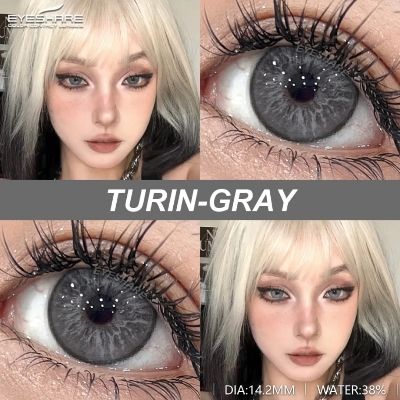 Picture of New Eyeshare Turin Gray Color contact lens with regular kit box for men & women. 1 pair Eyeshare Color contact lens for eye makeup and Cosmetics. Eyeshare Turin Series. #Turin