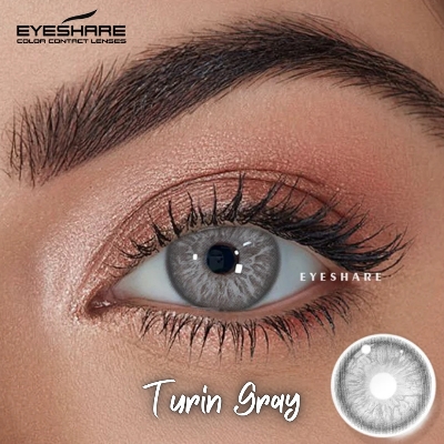 Picture of New Eyeshare Turin Gray Color contact lens with regular kit box for men & women. 1 pair Eyeshare Color contact lens for eye makeup and Cosmetics. Eyeshare Turin Series. #Turin
