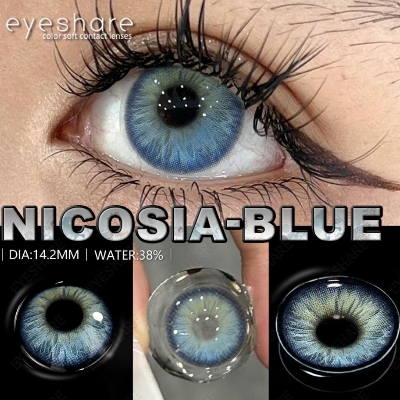 Picture of New Eyeshare Nicosia Blue Color contact lens with regular kit box for men & women. 1 pair Eyeshare Color contact lens for eye makeup and Cosmetics. Eyeshare NIcosia Series. #Nicosia