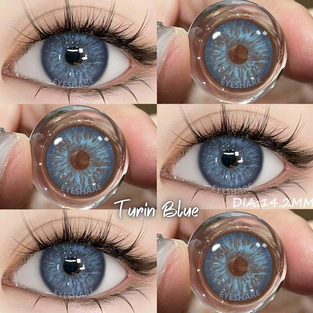 Picture of New Eyeshare Turin Blue Color contact lens with regular kit box for men & women. 1 pair Eyeshare Color contact lens for eye makeup and Cosmetics. Eyeshare Turin Series. #Turin