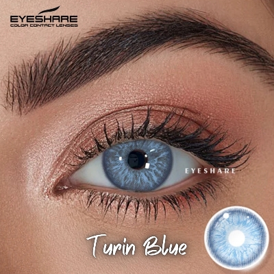 Picture of New Eyeshare Turin Blue Color contact lens with regular kit box for men & women. 1 pair Eyeshare Color contact lens for eye makeup and Cosmetics. Eyeshare Turin Series. #Turin