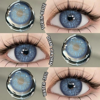 Picture of New Eyeshare Turin Blue Color contact lens with regular kit box for men & women. 1 pair Eyeshare Color contact lens for eye makeup and Cosmetics. Eyeshare Turin Series. #Turin