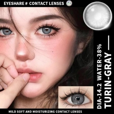 Picture of New Eyeshare Turin Gray Color contact lens with regular kit box for men & women. 1 pair Eyeshare Color contact lens for eye makeup and Cosmetics. Eyeshare Turin Series. #Turin