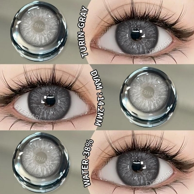 Picture of New Eyeshare Turin Gray Color contact lens with regular kit box for men & women. 1 pair Eyeshare Color contact lens for eye makeup and Cosmetics. Eyeshare Turin Series. #Turin