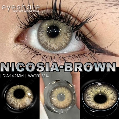 Picture of New Eyeshare Nicosia Brown Color contact lens with regular kit box for men & women. 1 pair Eyeshare Color contact lens for eye makeup and Cosmetics. Eyeshare NIcosia Series. #Nicosia