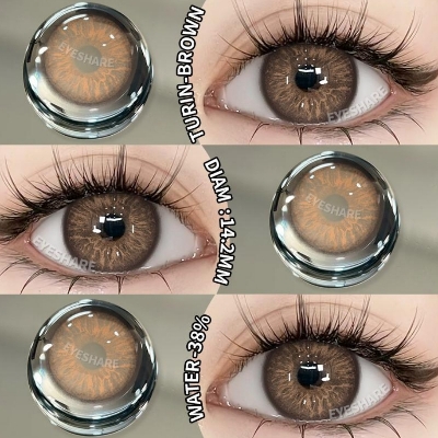 Picture of New Eyeshare Turin Brown Color contact lens with regular kit box for men & women. 1 pair Eyeshare Color contact lens for eye makeup and Cosmetics. Eyeshare Turin Series. #Turin