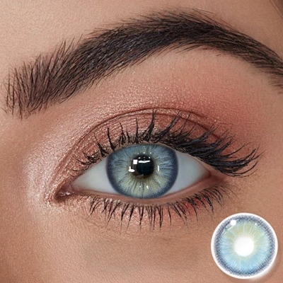 Picture of New Eyeshare Nicosia Blue Color contact lens with regular kit box for men & women. 1 pair Eyeshare Color contact lens for eye makeup and Cosmetics. Eyeshare NIcosia Series. #Nicosia