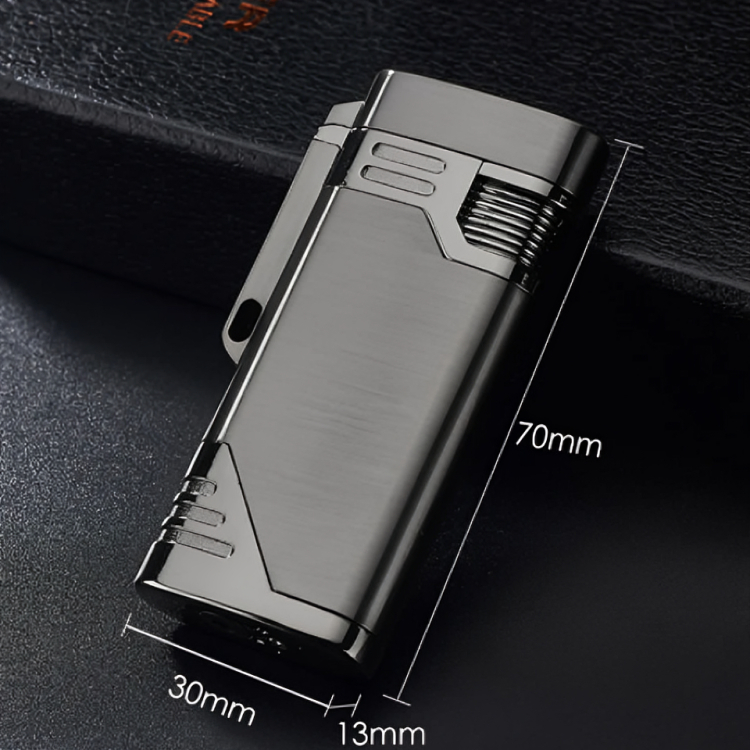 Picture of New blue flame double straight punch lighter metal 3d pattern engraved butane gas windproof lighter