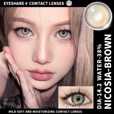 Picture of New Eyeshare Nicosia Brown Color contact lens with regular kit box for men & women. 1 pair Eyeshare Color contact lens for eye makeup and Cosmetics. Eyeshare NIcosia Series. #Nicosia