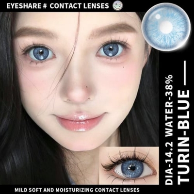 Picture of New Eyeshare Turin Blue Color contact lens with regular kit box for men & women. 1 pair Eyeshare Color contact lens for eye makeup and Cosmetics. Eyeshare Turin Series. #Turin