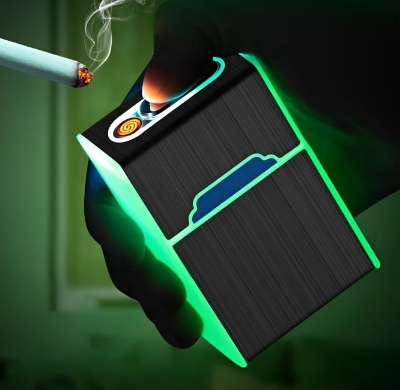 Picture of 2 in 1 Luminous Box USB Charging Lighter Windproof Metal 20pice Box