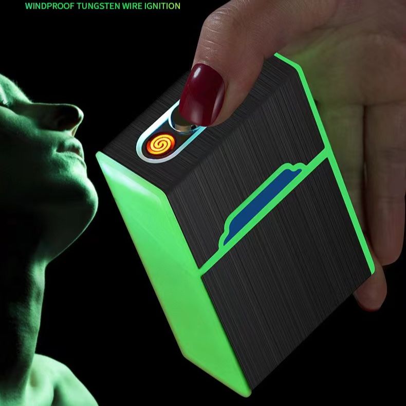 Picture of 2 in 1 Luminous Box USB Charging Lighter Windproof Metal 20pice Box