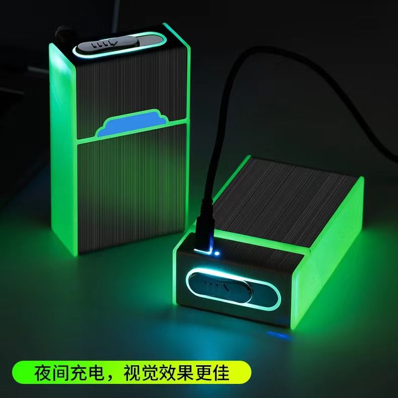 Picture of 2 in 1 Luminous Box USB Charging Lighter Windproof Metal 20pice Box